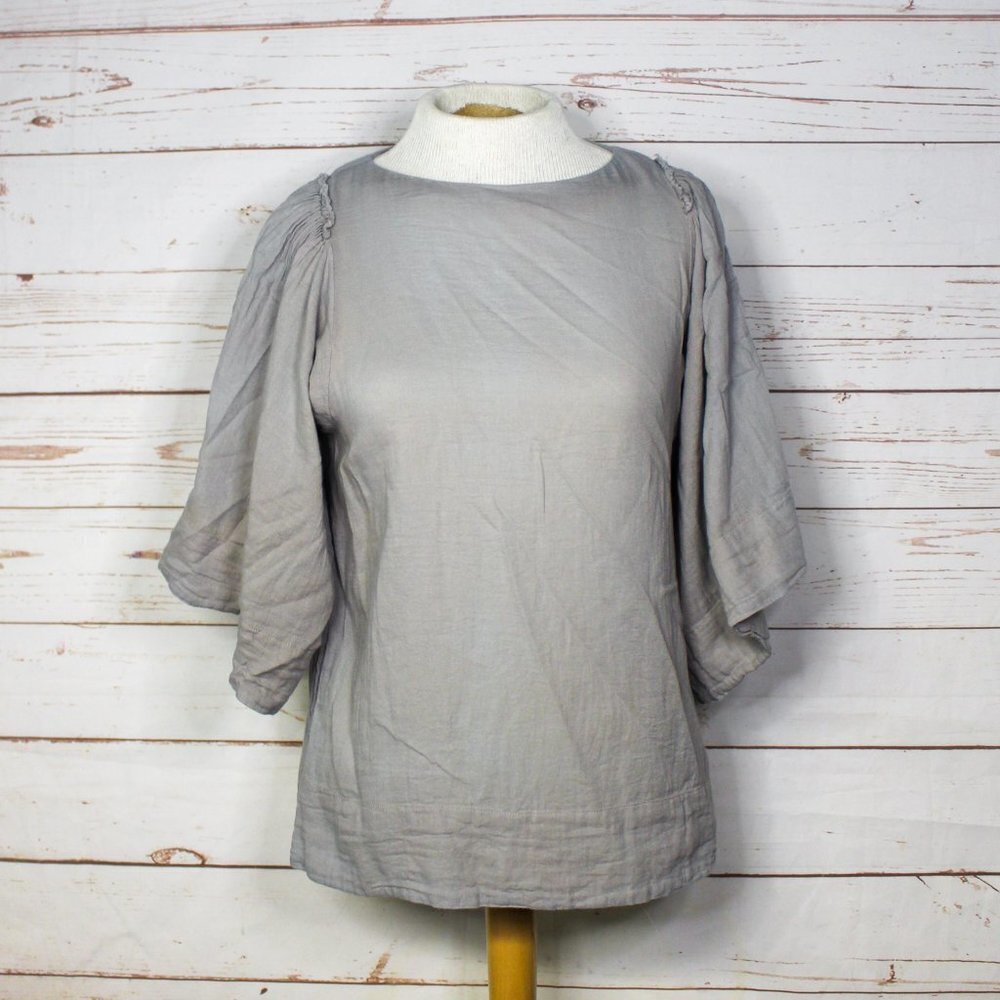 LIDO Cotton Bohemian‎ Boho Bell Sleeve Neutral Blouse Shirt Small Cotton